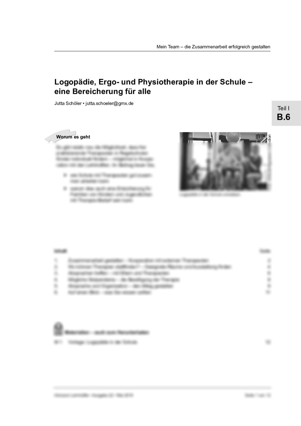 Logopädie, Ergo- und Physiotherapie in der Grundschule - Seite 1