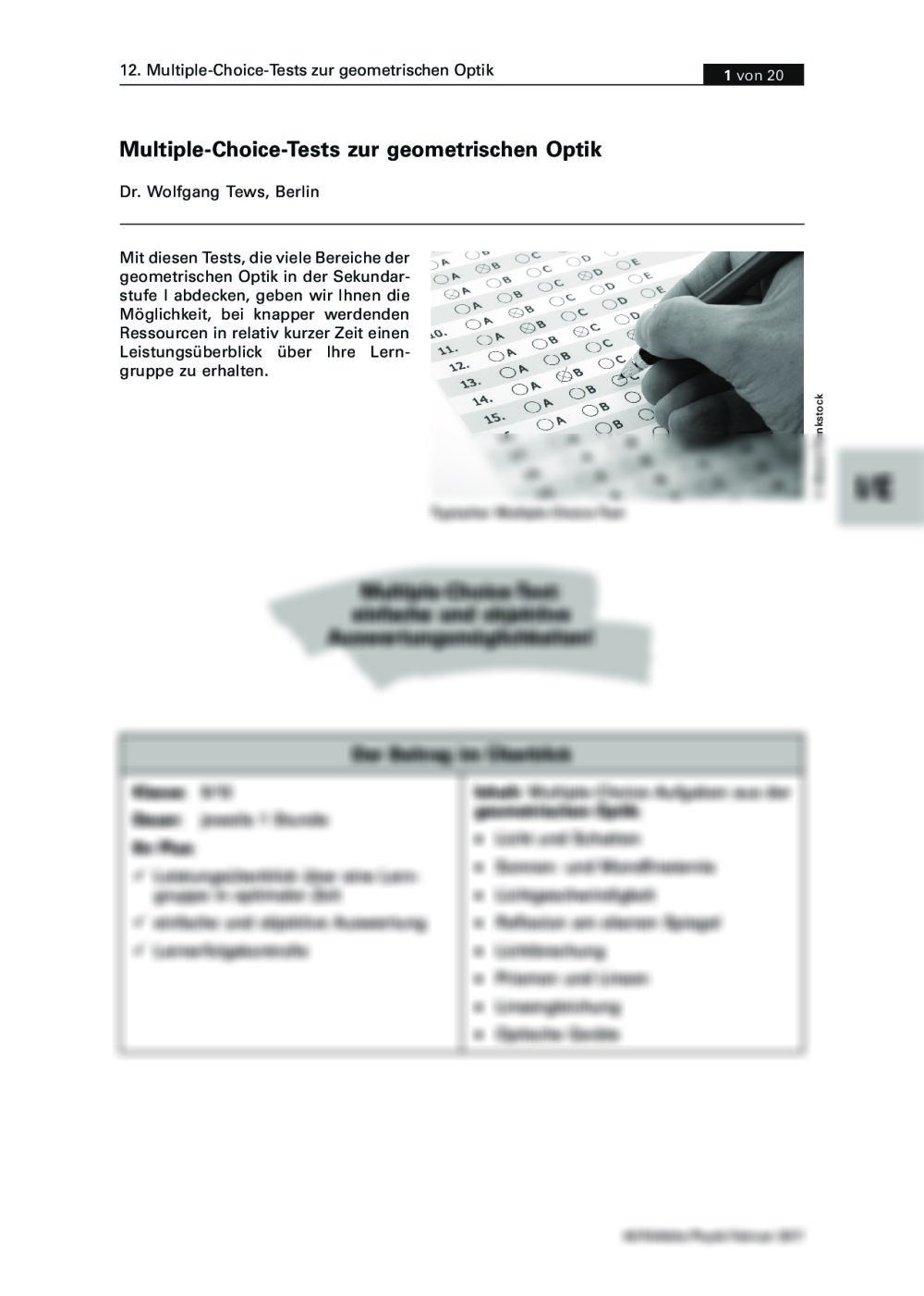 Multiple-Choice-Tests zur geometrischen Optik - Seite 1