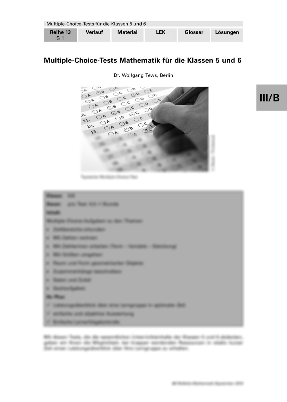 Multiple-Choice-Tests Mathematik für die Klassen 5 und 6 - Seite 1