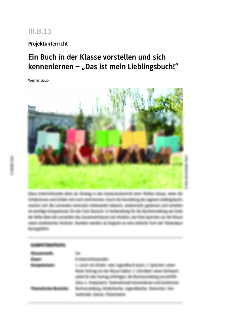 Ein Buch in der Klasse vorstellen und sich kennenlernen - Seite 1