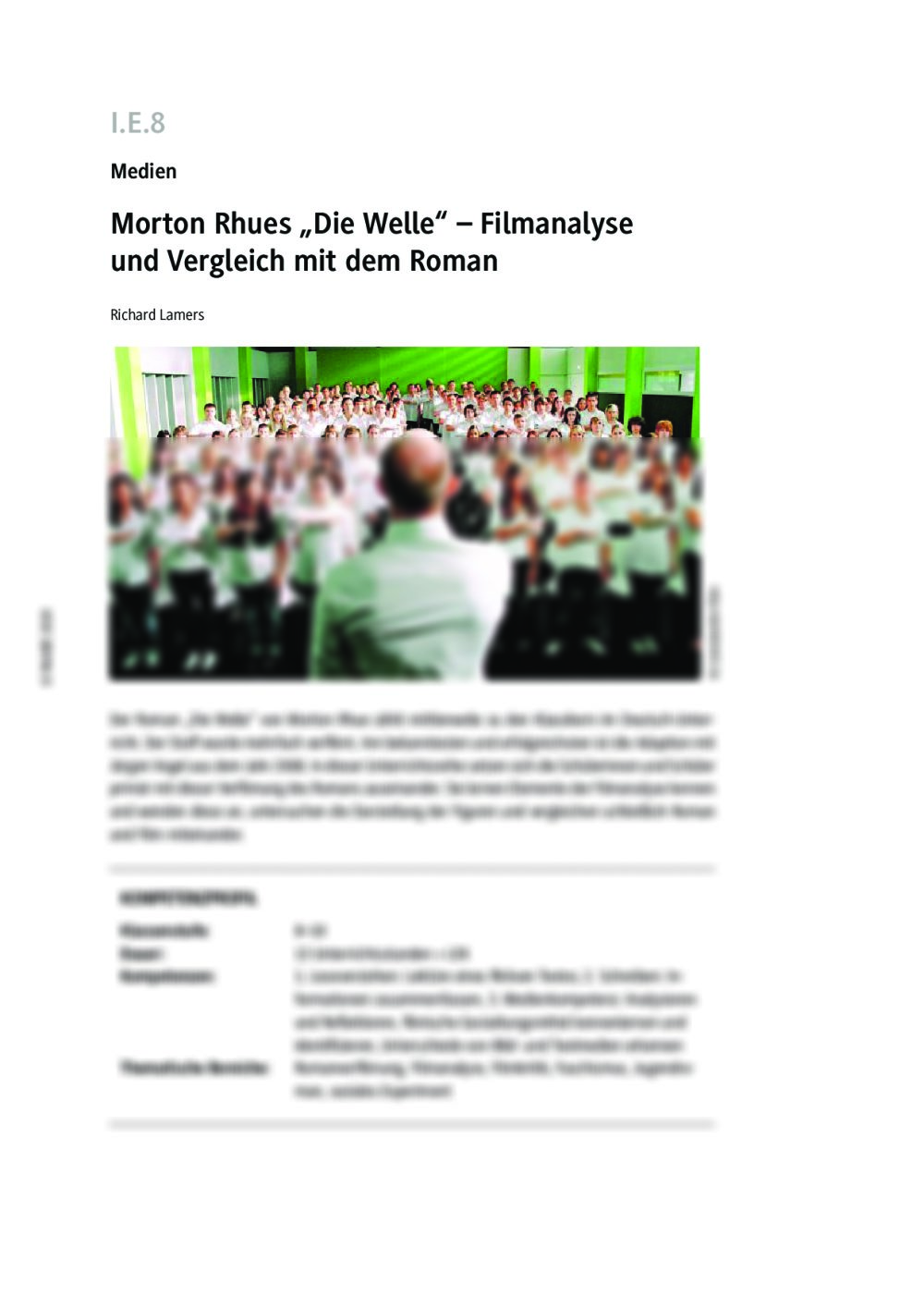 Morton Rhues “Die Welle” - Unterrichtsmaterial - Seite 1