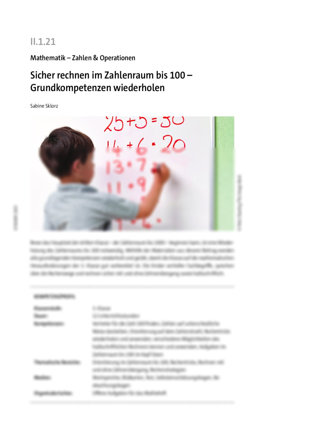 Sicher rechnen im Zahlenraum bis 100 - Seite 1