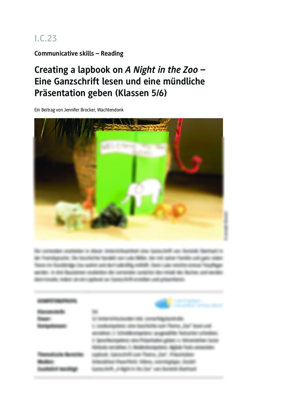 Creating a lapbook on "A Night in the Zoo" - Seite 1