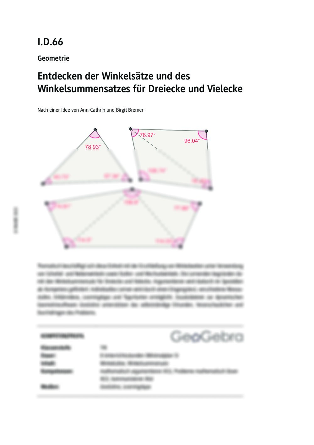 Entdecken der Winkelsätze und des Winkelsummensatz für Dreiecke und Vielecke - Seite 1