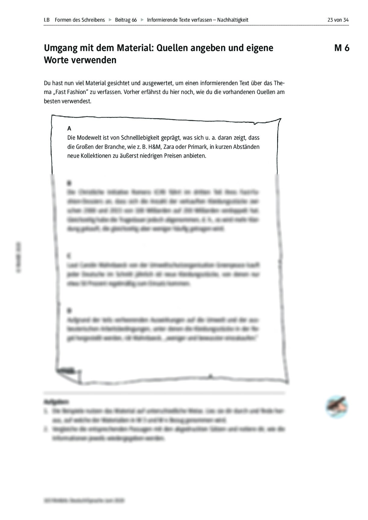 Arbeitsblatt Informierender Text Beispiel Pdf Informierende Texte materialgestützt verfassen | RAAbits Online