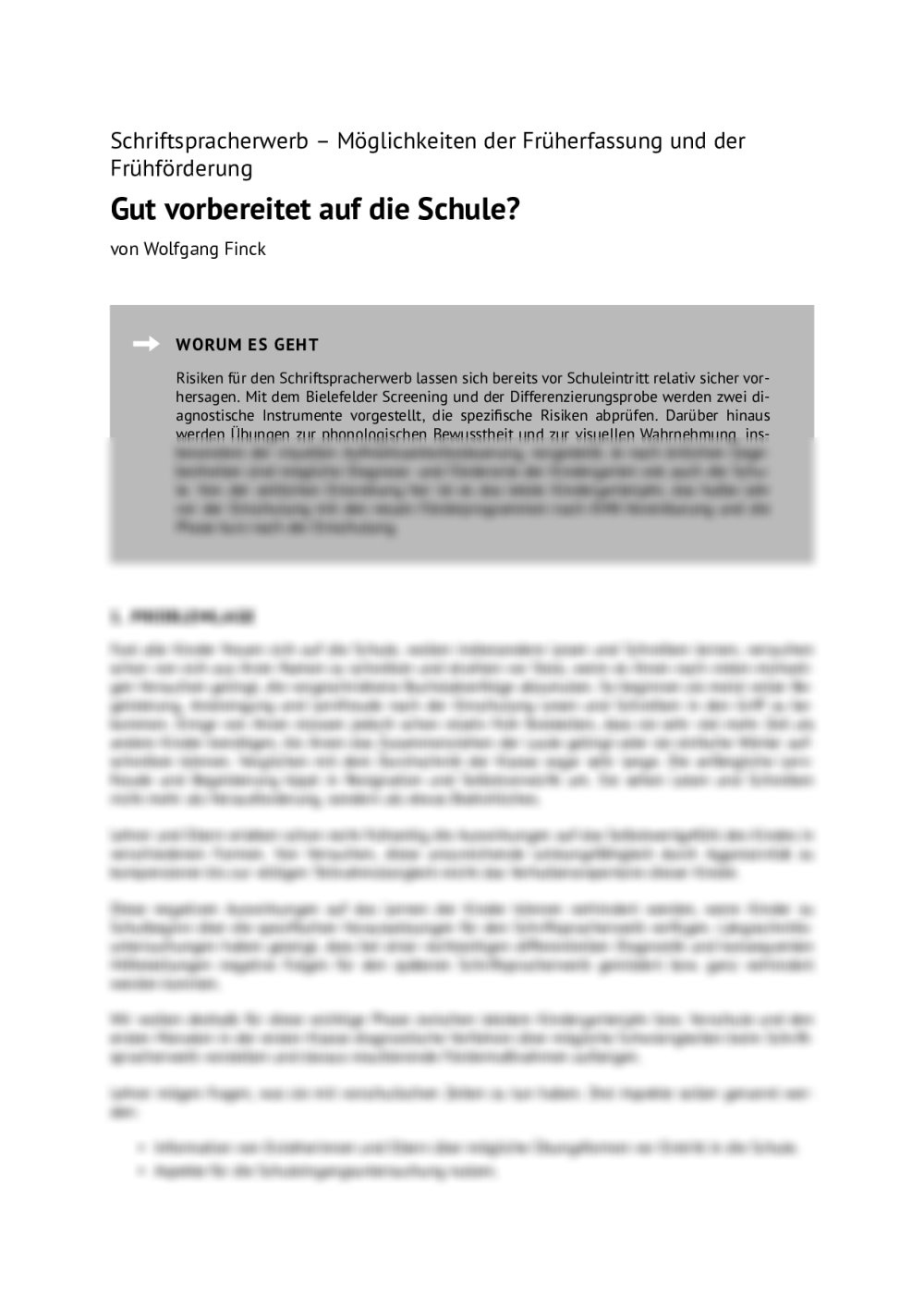 Schriftspracherwerb – Möglichkeiten der Früherfassung und der Frühförderung - Seite 1