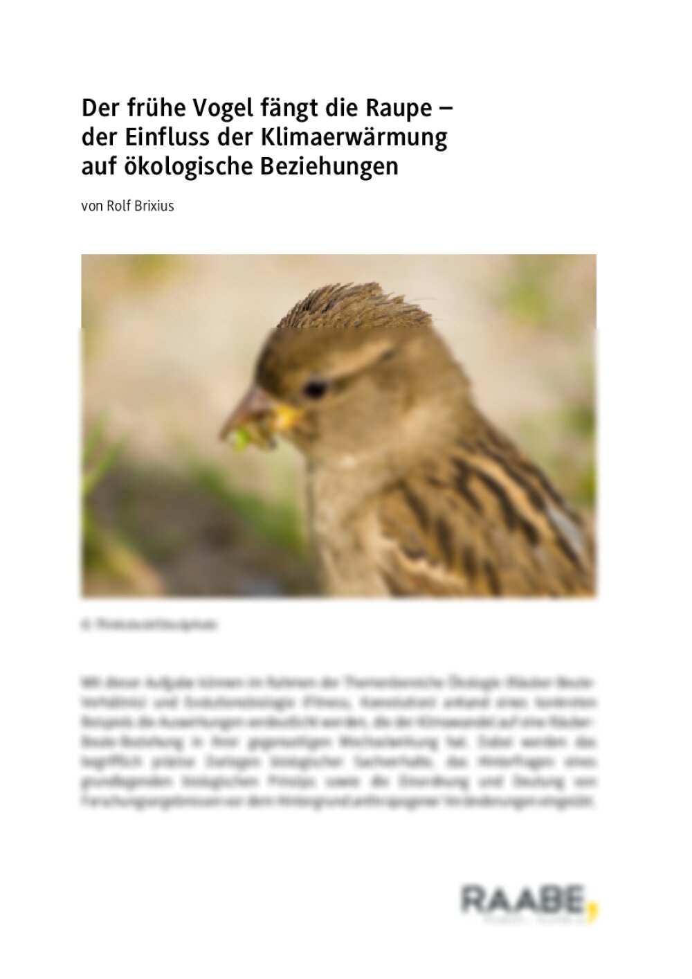 Einfluss der Klimaerwärmung auf ökologische Beziehungen - Seite 1