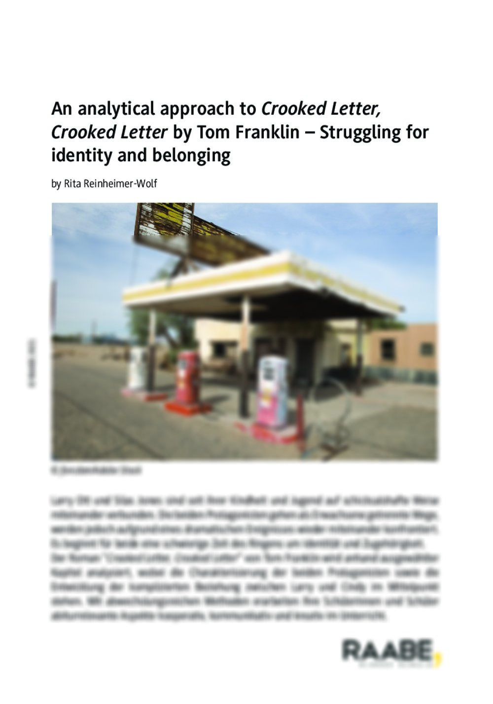 An analytical approach to "Crooked Letter, Crooked Letter" by Tom Franklin - Seite 1