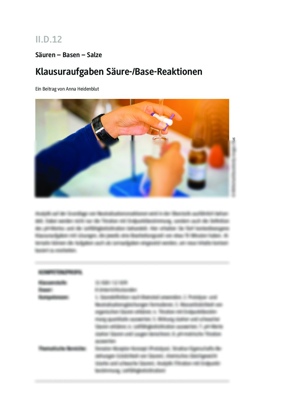 Klausuraufgaben Säure-/Base-Reaktionen - Seite 1