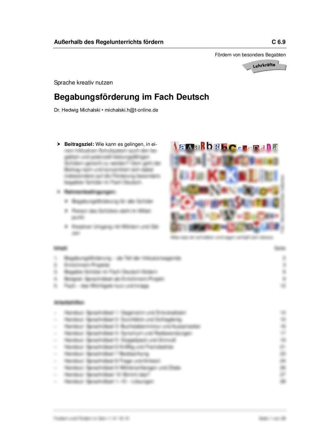 Begabungsförderung im Fach Deutsch - Seite 1