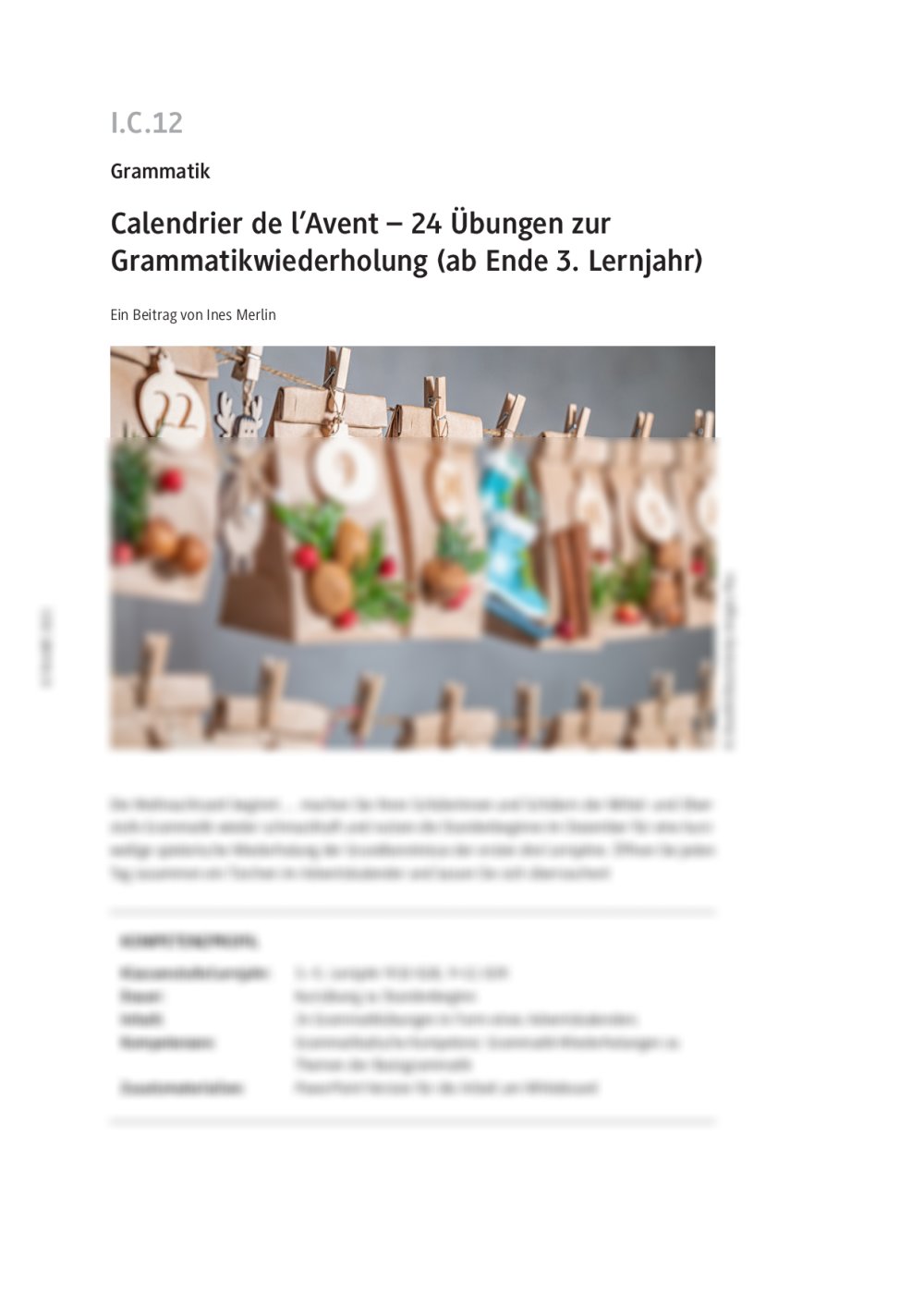 Calendrier de l'Avent – 24 Übungen zur Grammatikwiederholung - Seite 1