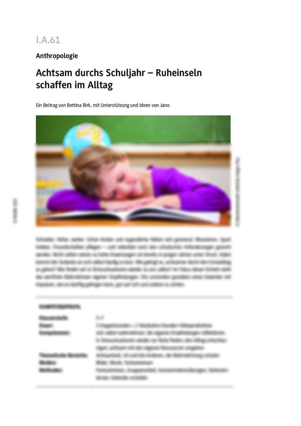 Achtsam durchs Schuljahr - Seite 1