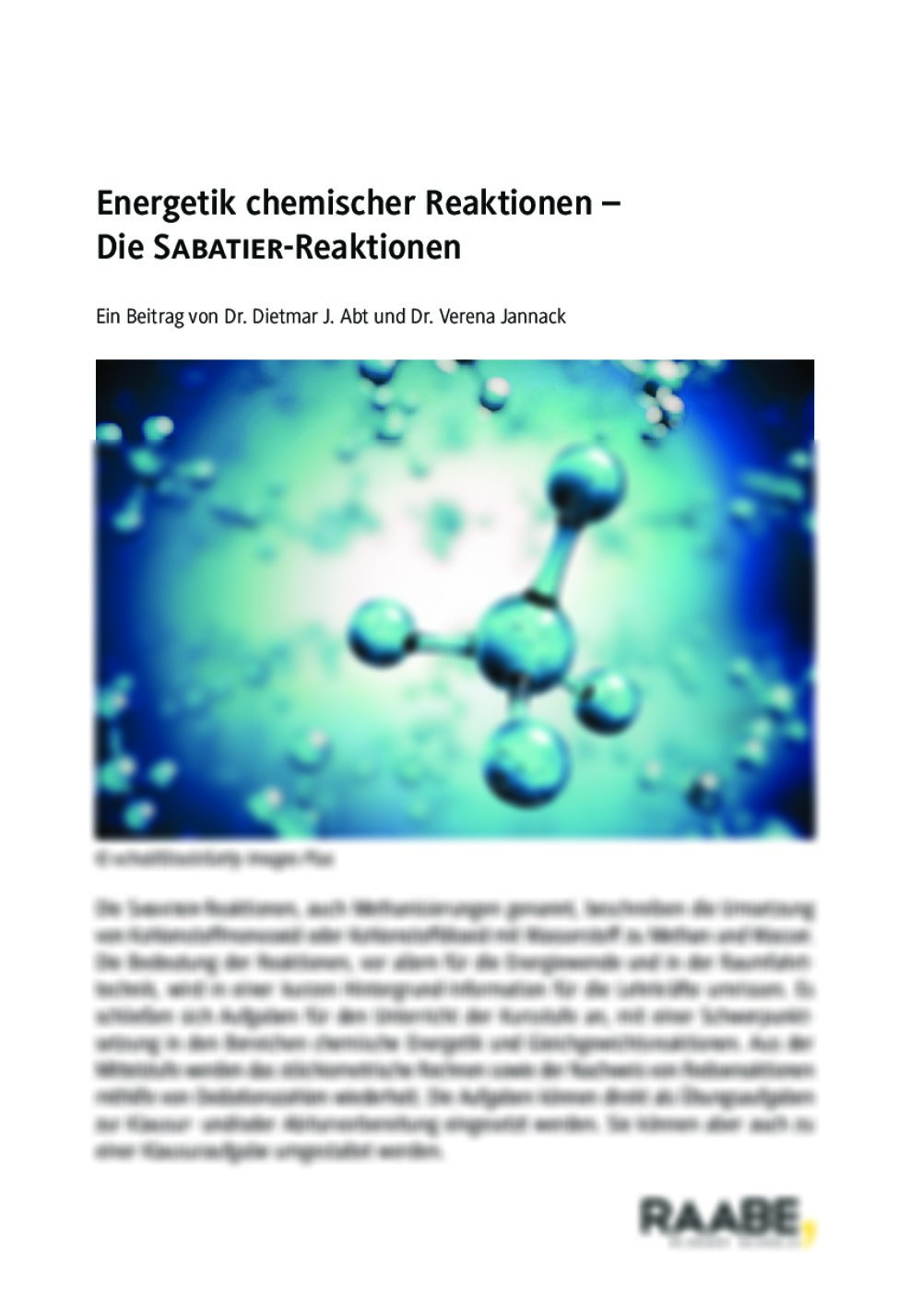 Die SABATIER-Reaktionen – Energetik chemischer Reaktionen - Seite 1