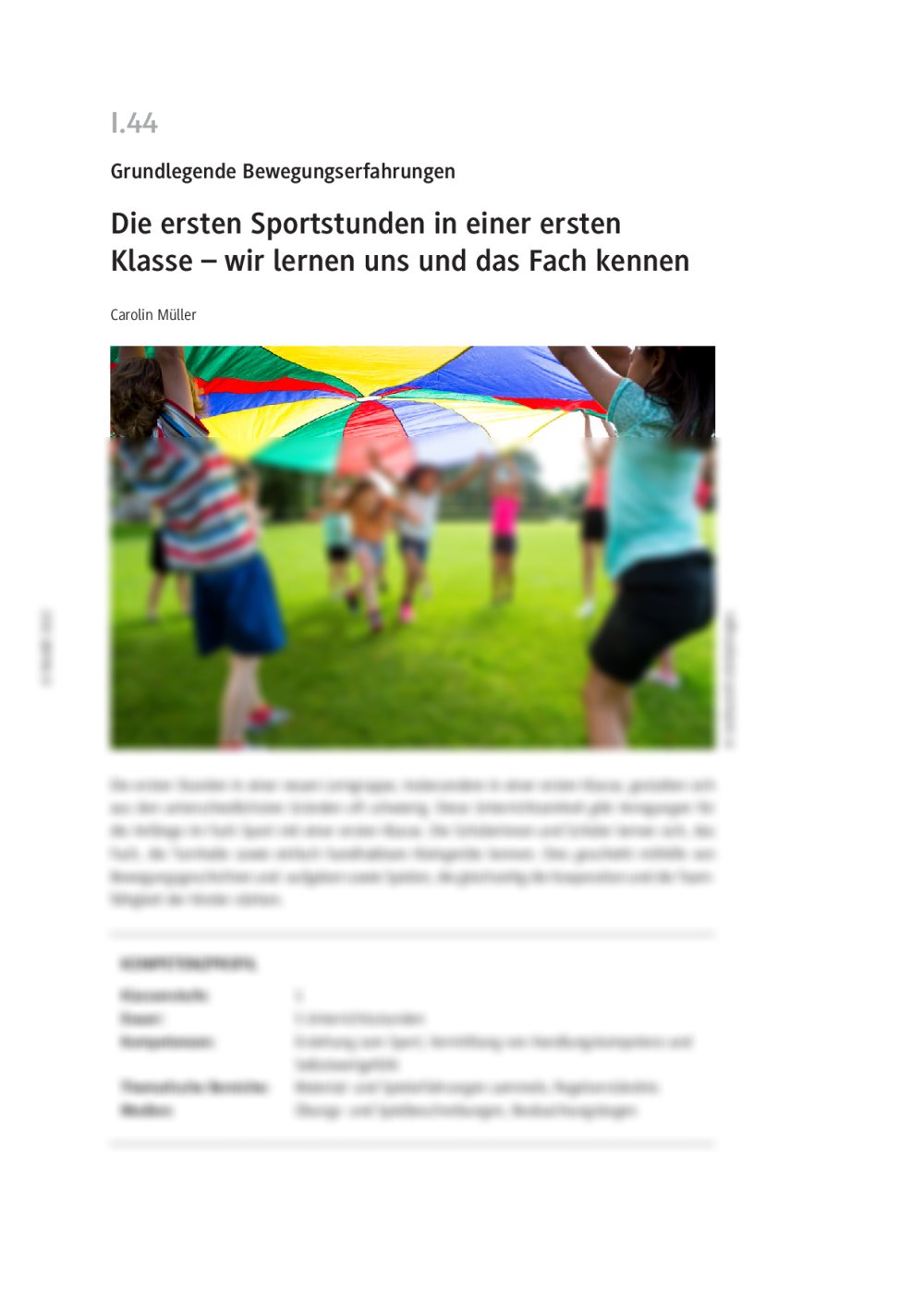 Die ersten Sportstunden in einer ersten Klasse - Seite 1