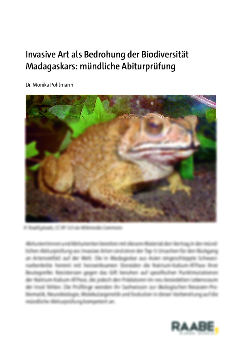 Invasive Art als Bedrohung der Biodiversität Madagaskars: mündliche Abiturprüfung  - Seite 1