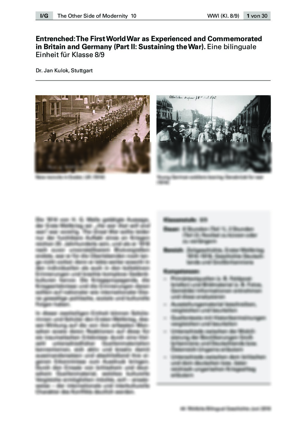Eine bilinuguale Einheit zum Ersten Weltkrieg - Seite 1