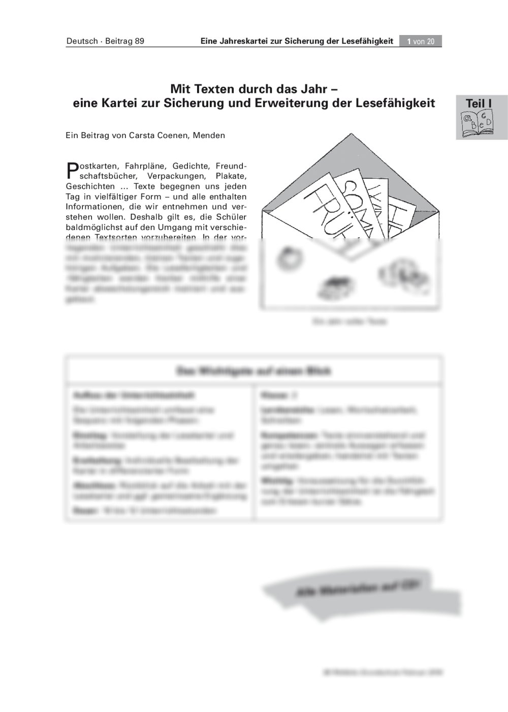 Eine Kartei zur Sicherung und Erweiterung der Lesefähigkeit - Seite 1
