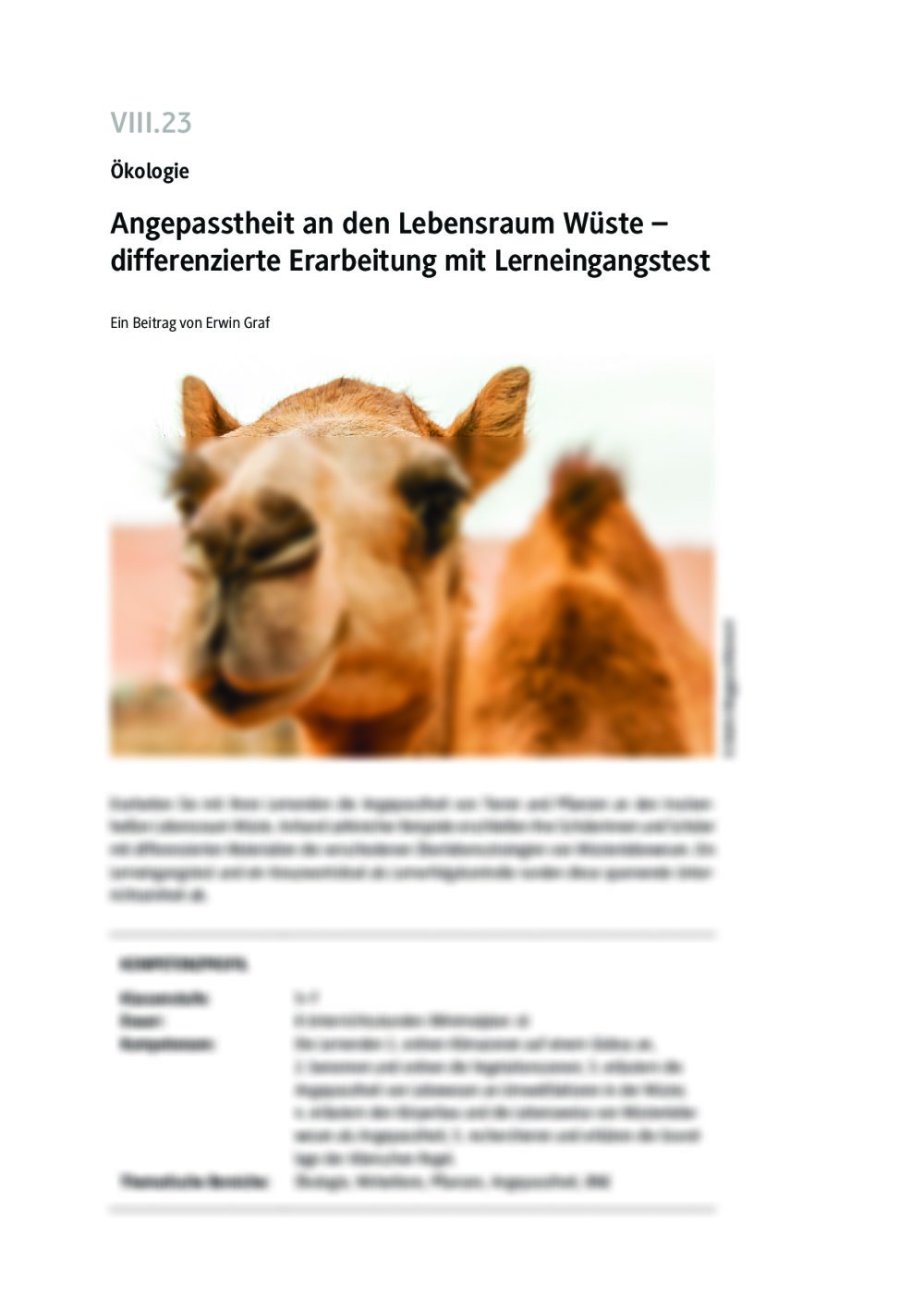 Angepasstheit an den Lebensraum Wüste - Seite 1