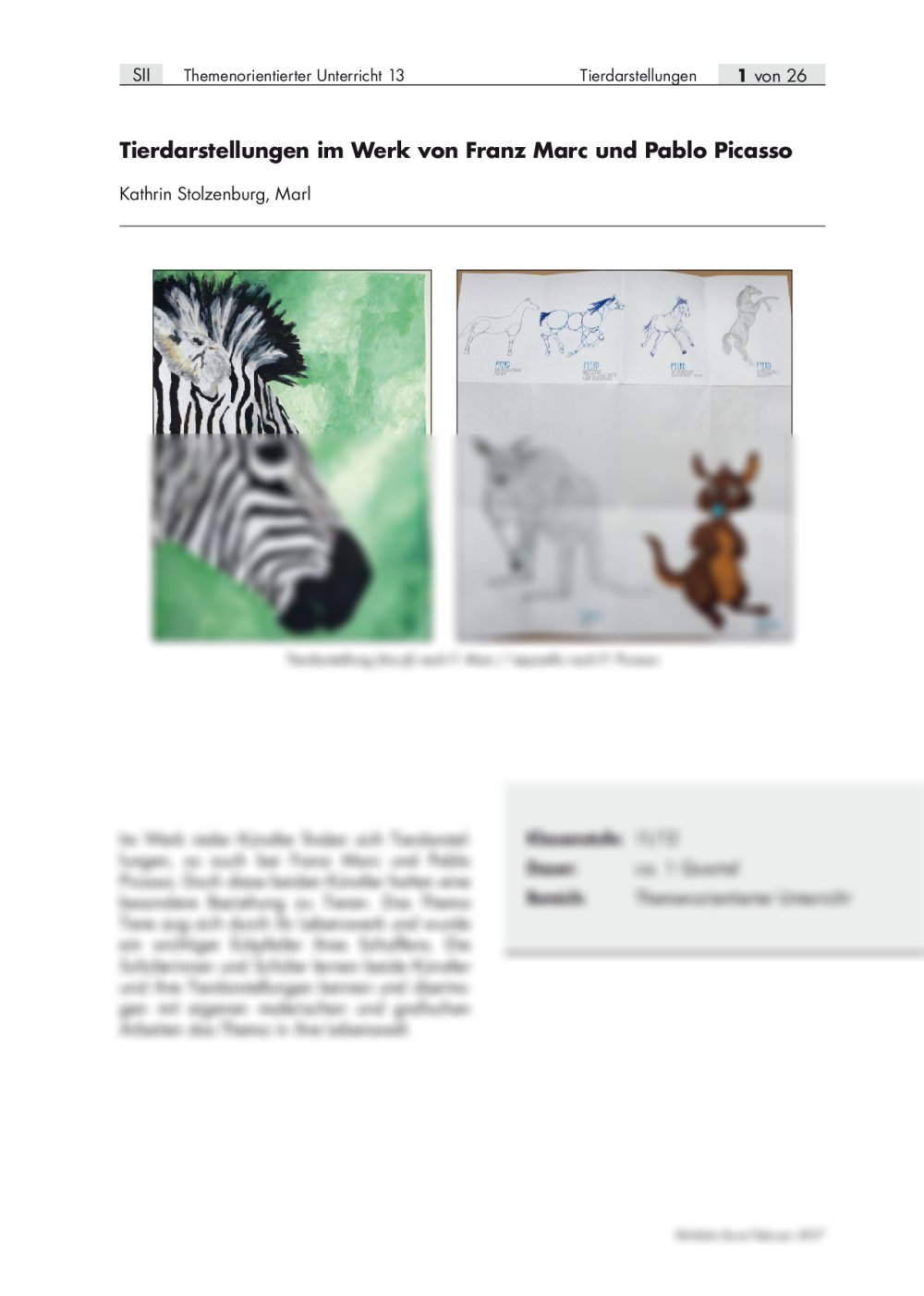 Tierdarstellungen im Werk von Franz Marc und Pablo Picasso - Seite 1