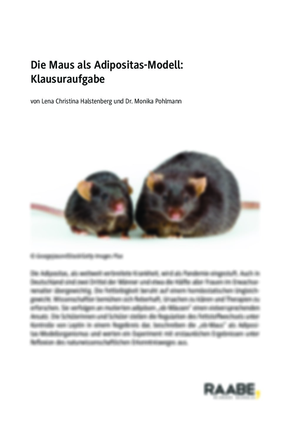 Die Maus als Adipositas-Modell: Klausuraufgabe - Seite 1