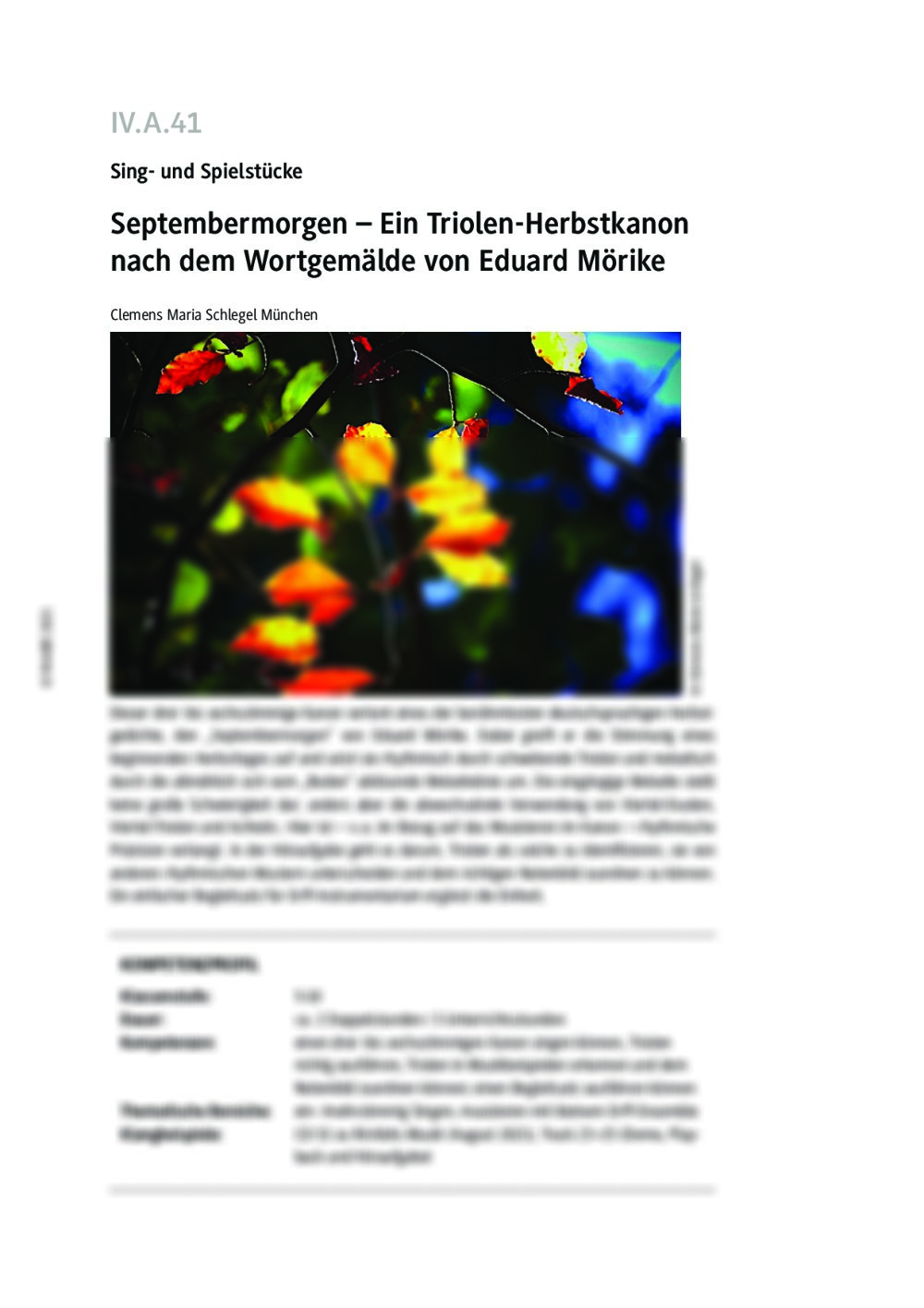 "Septembermorgen": Ein Triolen-Herbstkanon nach dem Wortgemälde von Eduard Mörike - Seite 1