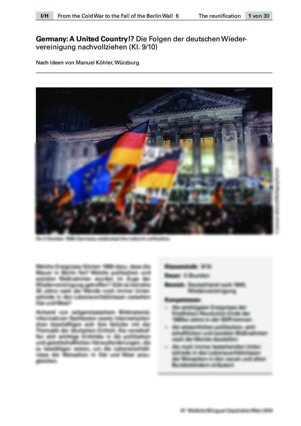 Die deutsche Wiedervereinigung und ihre Folgen - Seite 1