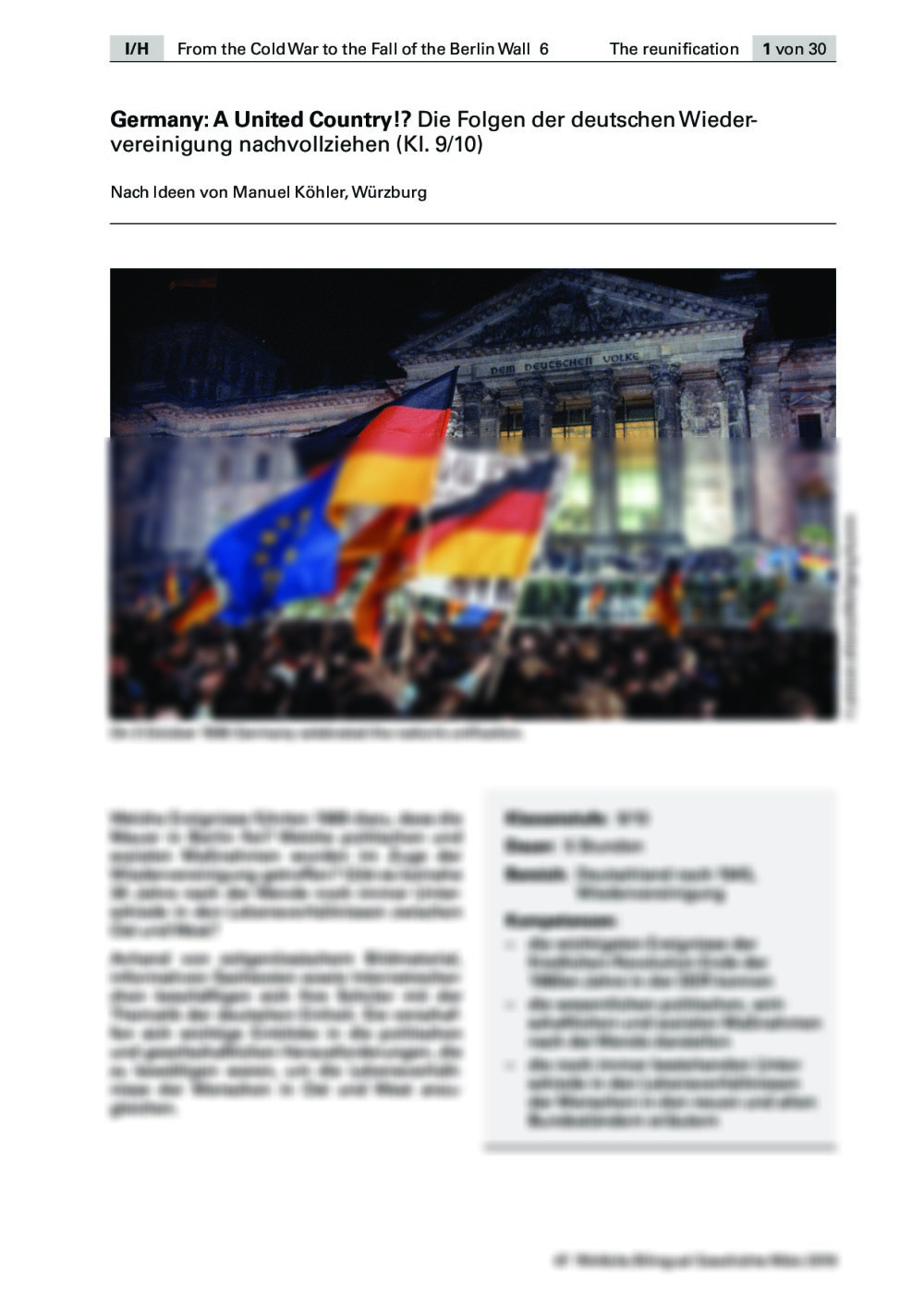 Die deutsche Wiedervereinigung und ihre Folgen - Seite 1