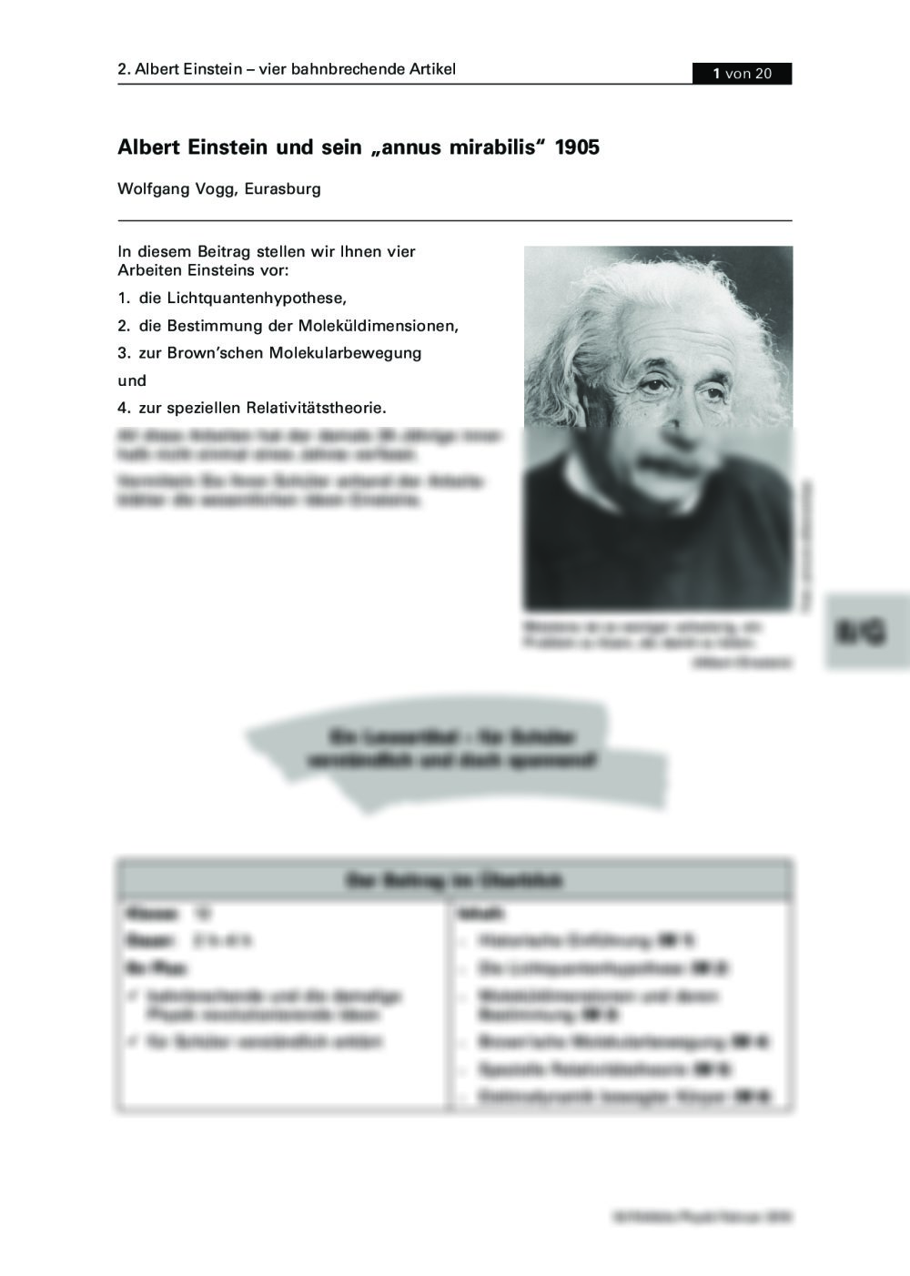 Albert Einstein und sein „annus mirabilis“ 1905 - Seite 1