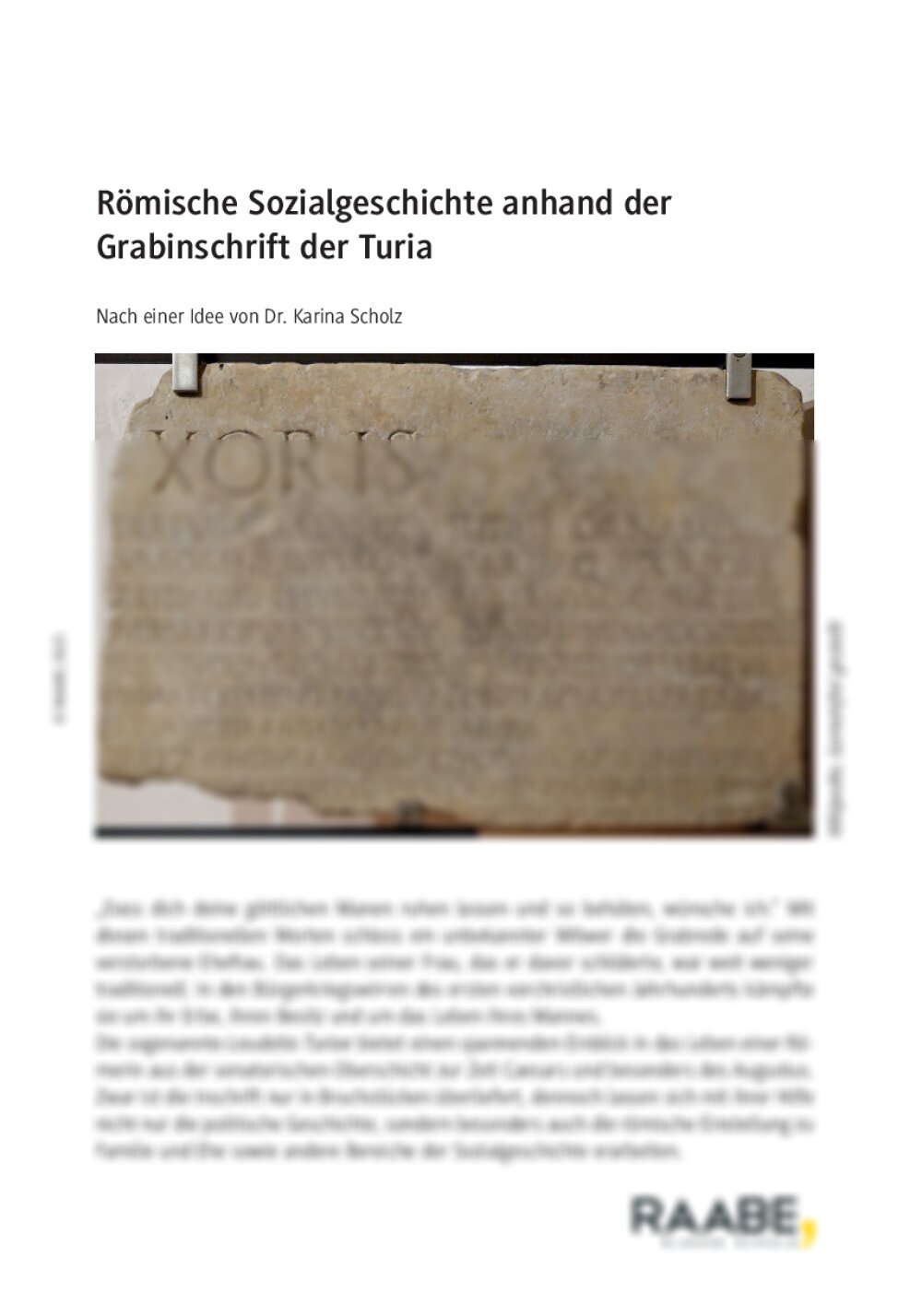 Römische Sozialgeschichte anhand der Grabinschrift der Turia - Seite 1