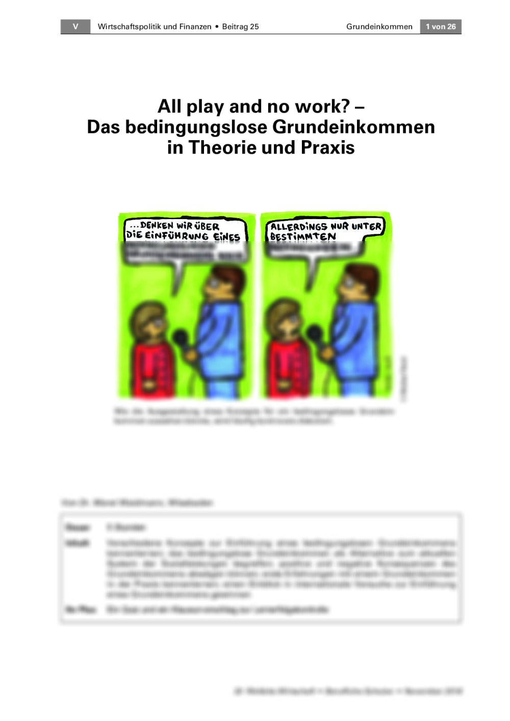 Das bedingungslose Grundeinkommen in Theorie und Praxis - Seite 1