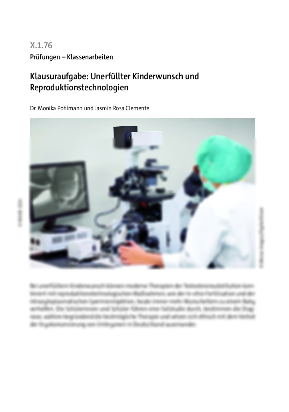 Klausuraufgabe: Unerfüllter Kinderwunsch und Reproduktionstechnologien - Seite 1