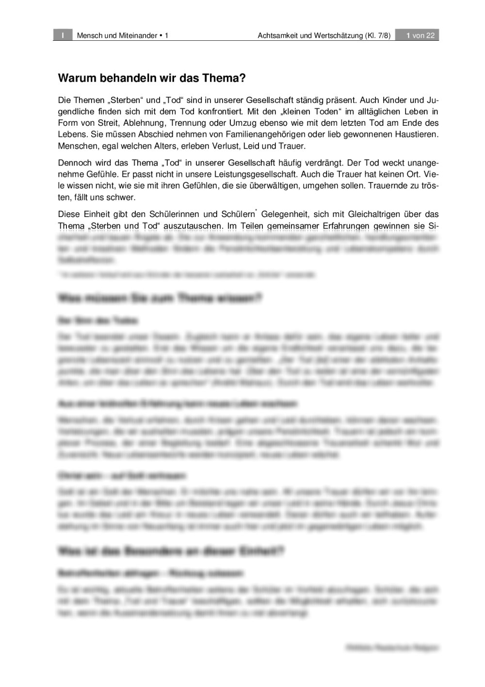 Tod Und Sterben Unterrichtsmaterial Pdf Über Sterben und Tod sprechen | RAAbits Online