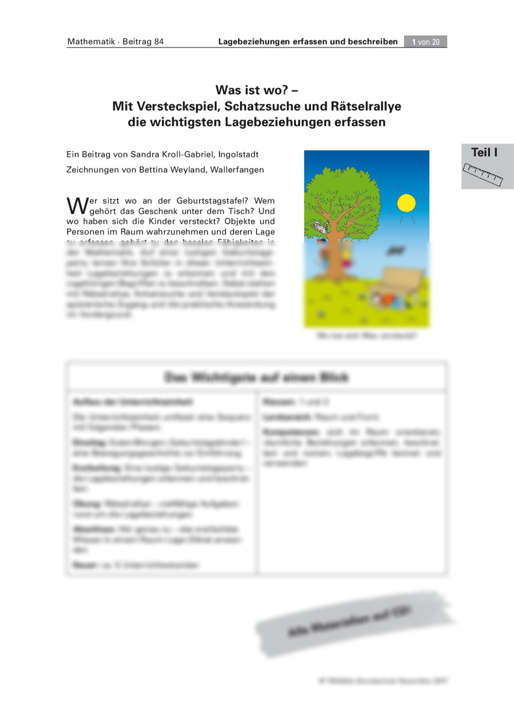 Mit Versteckspiel, Schatzsuche und Rätselrallye die wichtigsten Lagebeziehungen erfassen - Seite 1