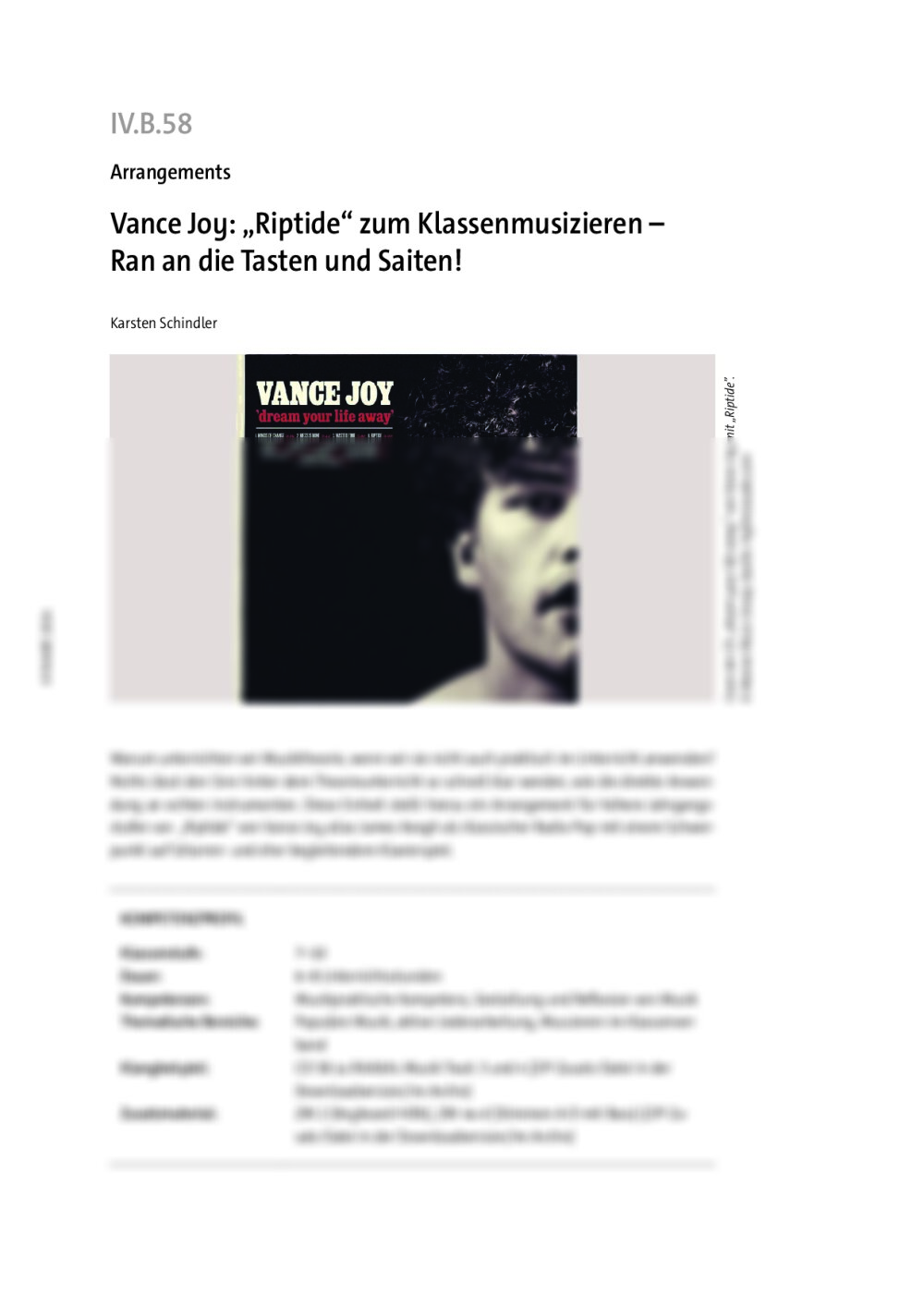 Vance Joy: „Riptide“ zum Klassenmusizieren  - Seite 1