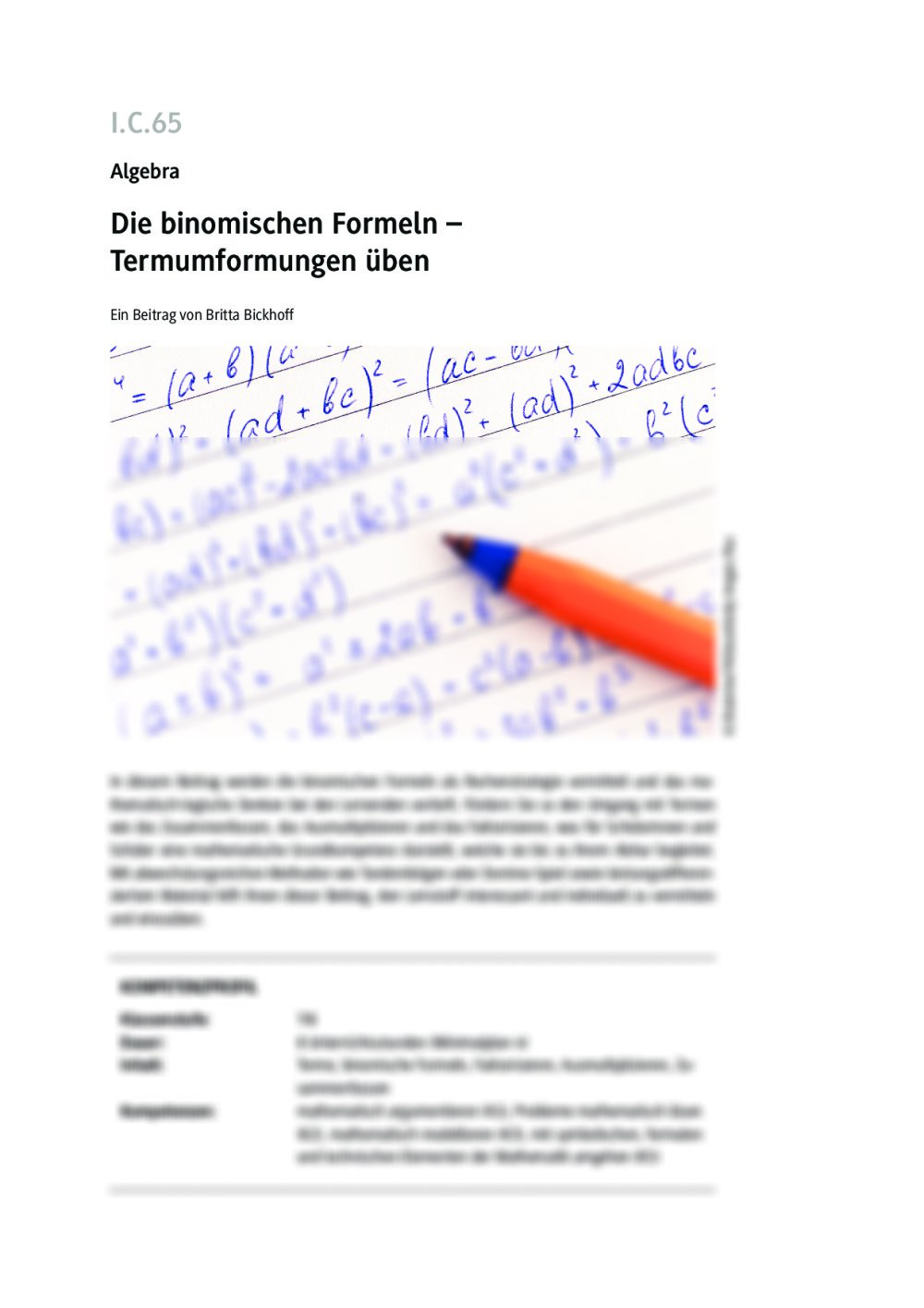 Die binomischen Formeln - Seite 1