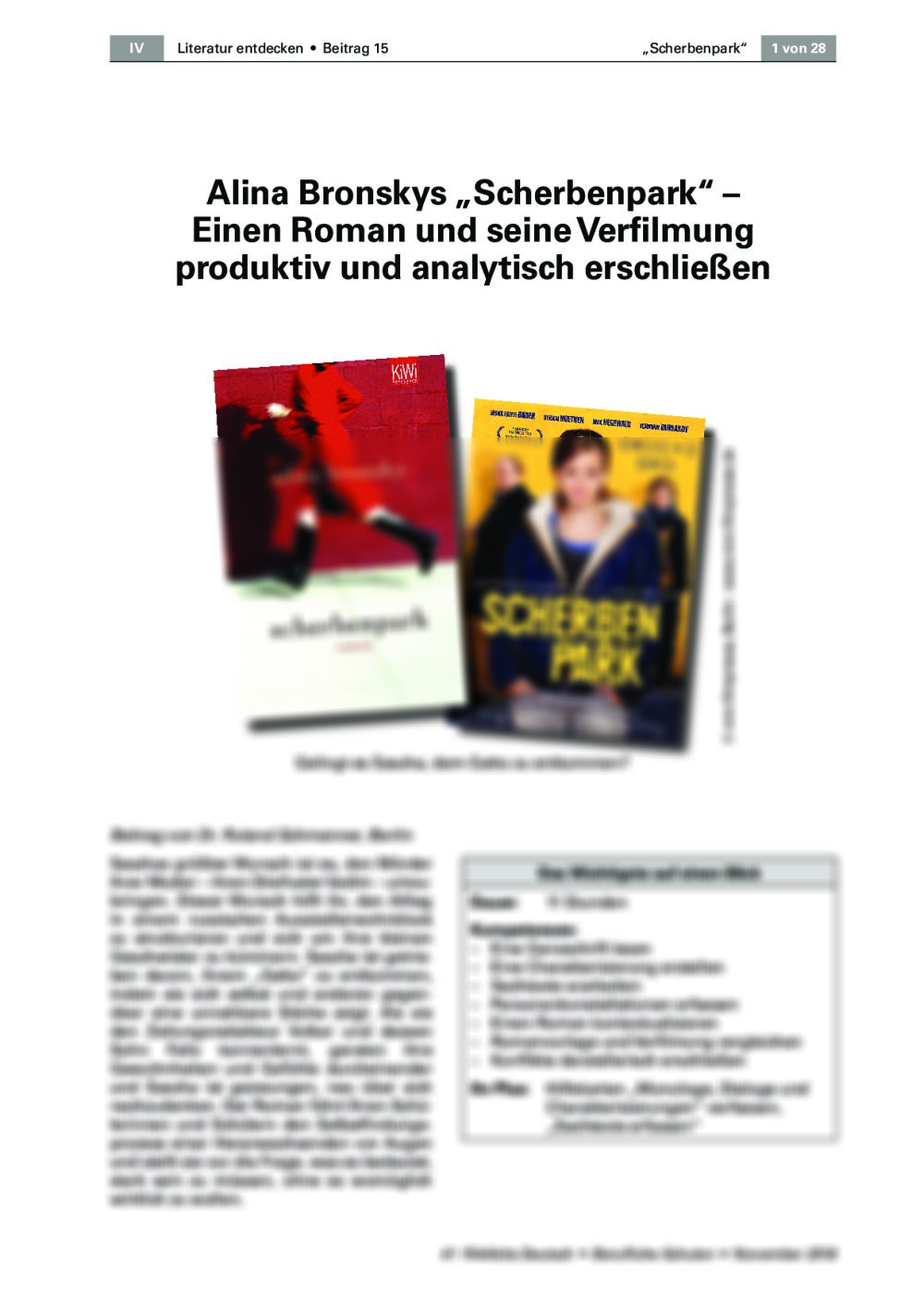 Einen Roman und seine Verfilmung produktiv und analytisch erschließen - Seite 1