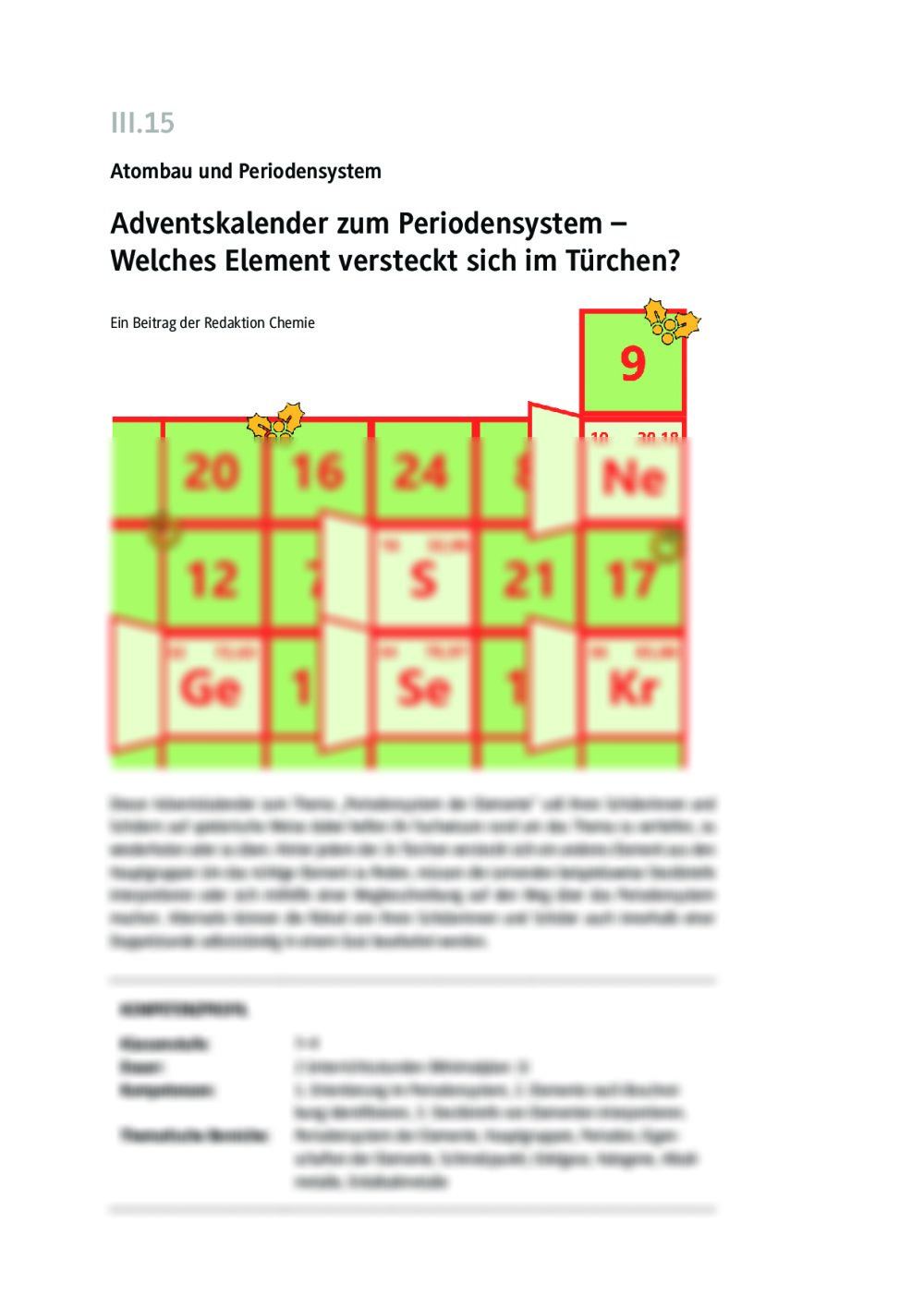 Adventskalender zum Periodensystem - Seite 1