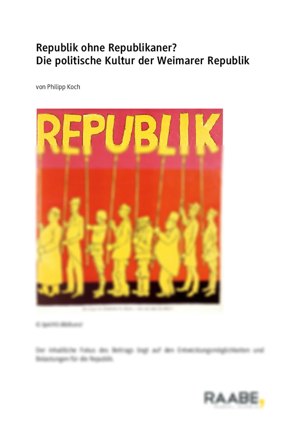 Die politische Kultur der Weimarer Republik - Seite 1
