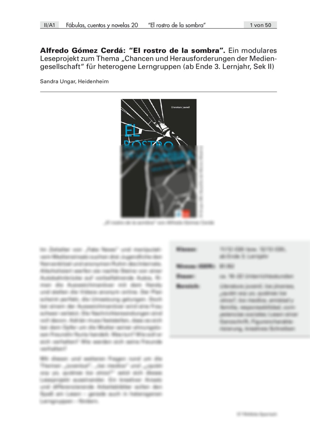 Ein Leseprojekt zum Thema "Mediengesellschaft" für heterogene Lerngruppen - Seite 1