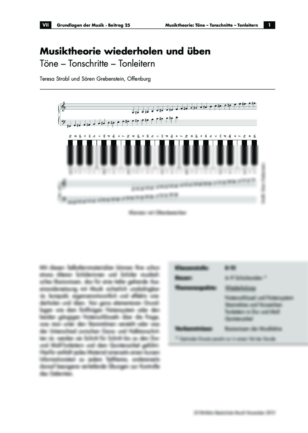 Musiktheorie wiederholen und üben – Töne - Tonschritte - Seite 1