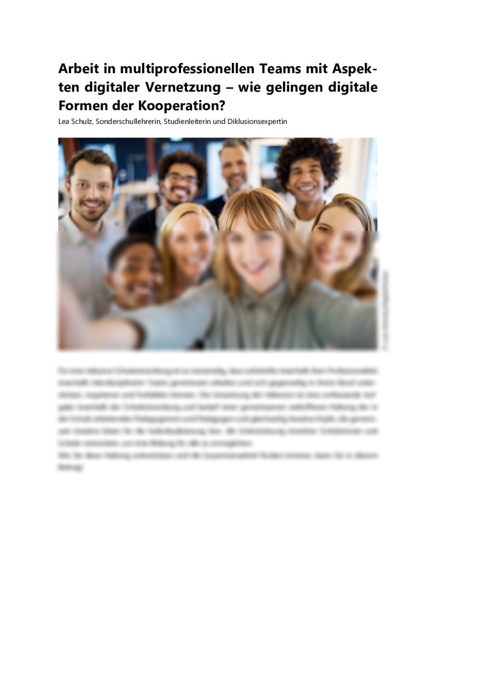 Multiprofessionelle Teams: wie gelingen digitale Formen der Kooperation? - Seite 1