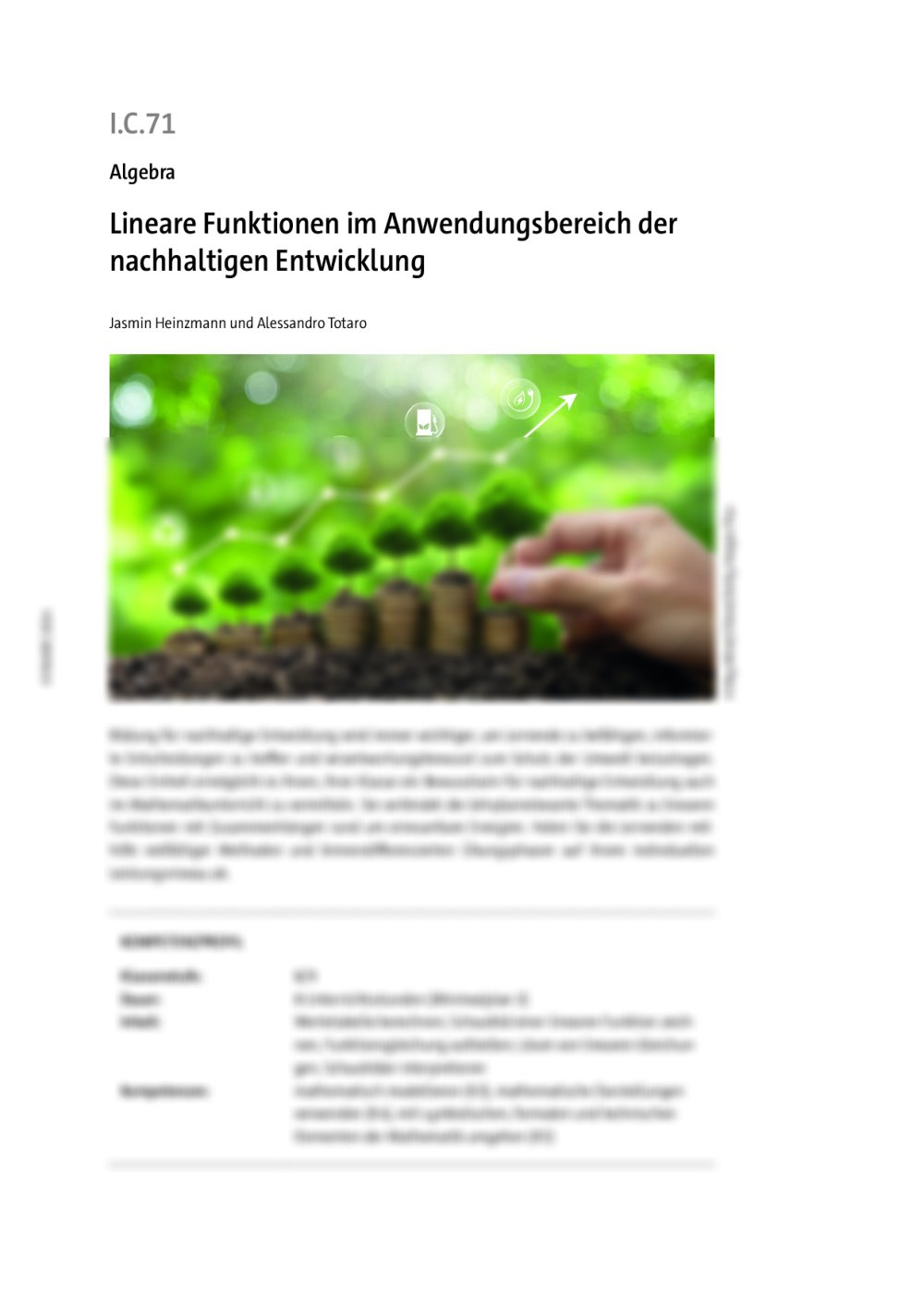 Lineare Funktionen im Anwendungsbereich der nachhaltigen Entwicklung - Seite 1