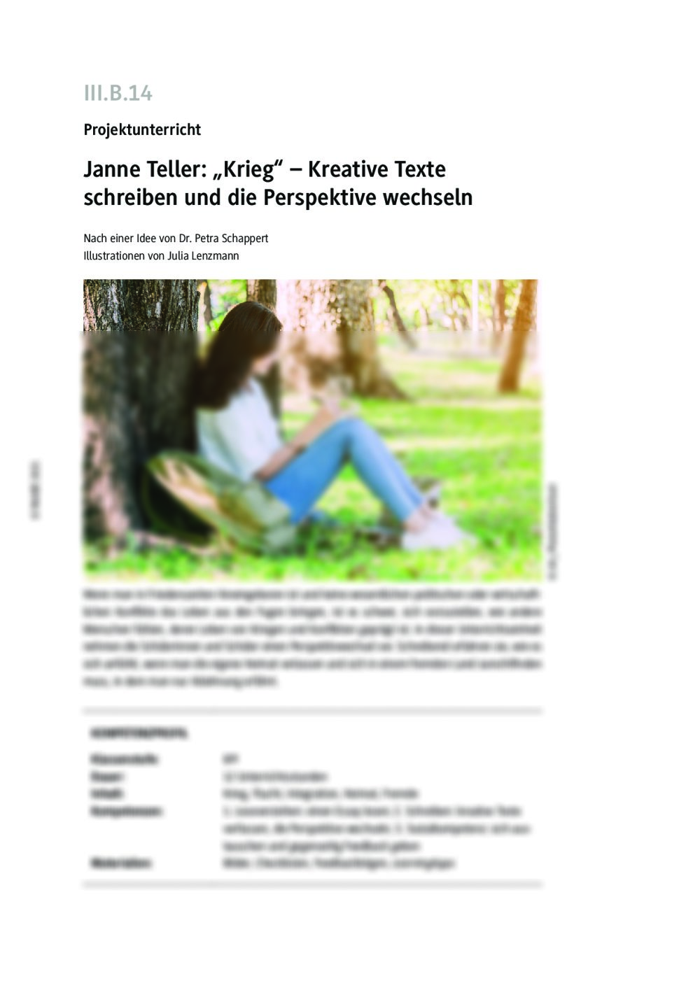 Janne Teller: "Krieg" – Kreative Texte schreiben - Seite 1