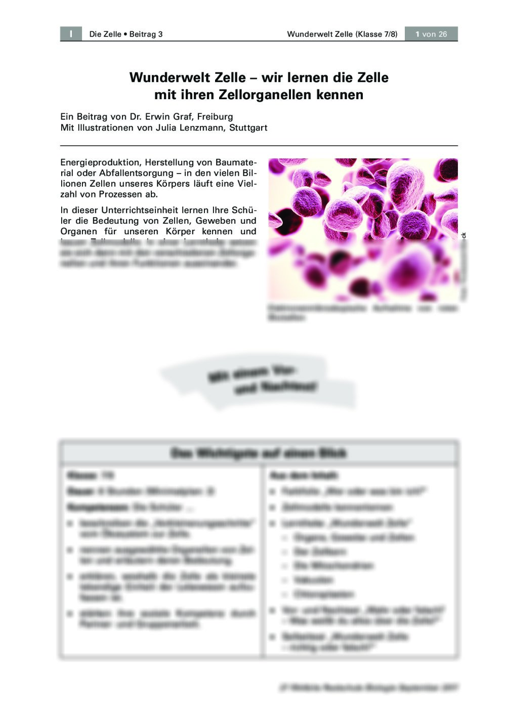 Zelle und Zellorganellen kennenlernen - Seite 1