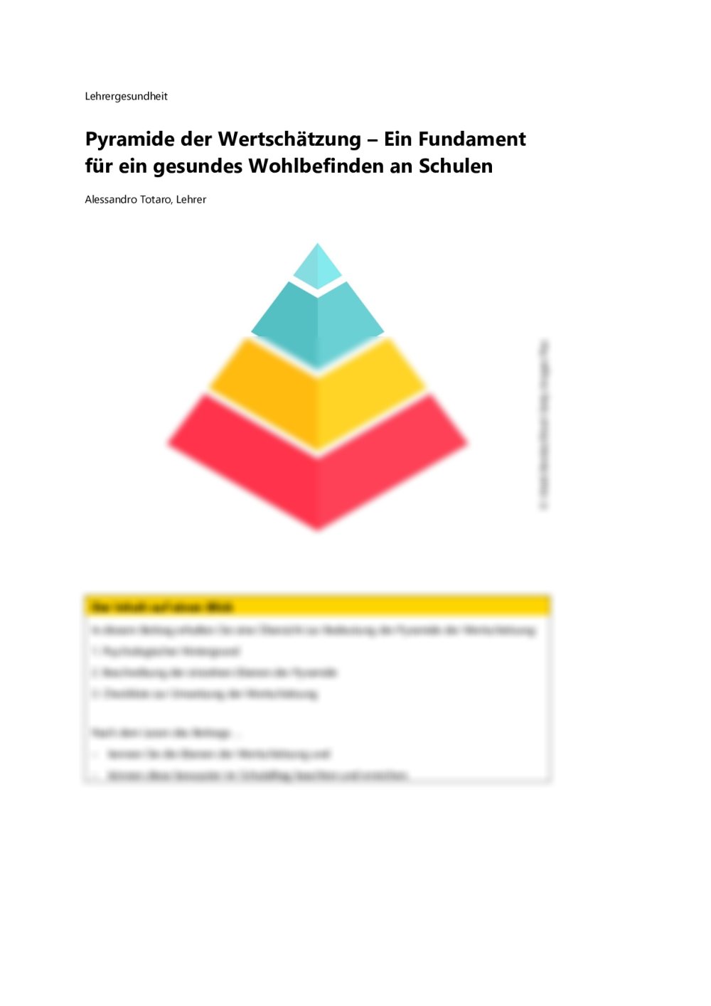 Pyramide der Wertschätzung - Ein Fundament für ein gesundes Wohlbefinden an Schulen - Seite 1