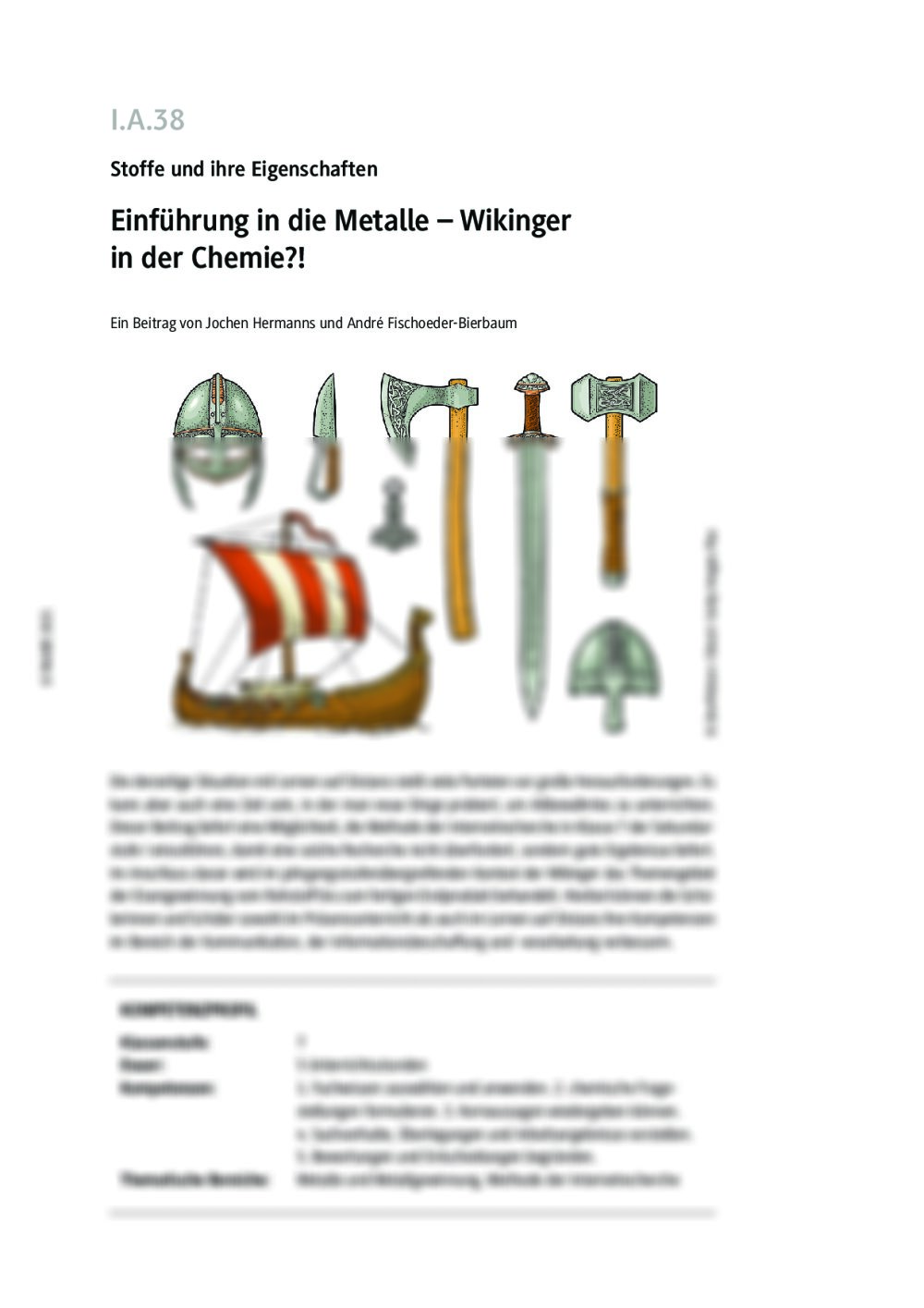 Einführung in die Metalle Klasse 7 - Unterrichtsmaterial - Seite 1