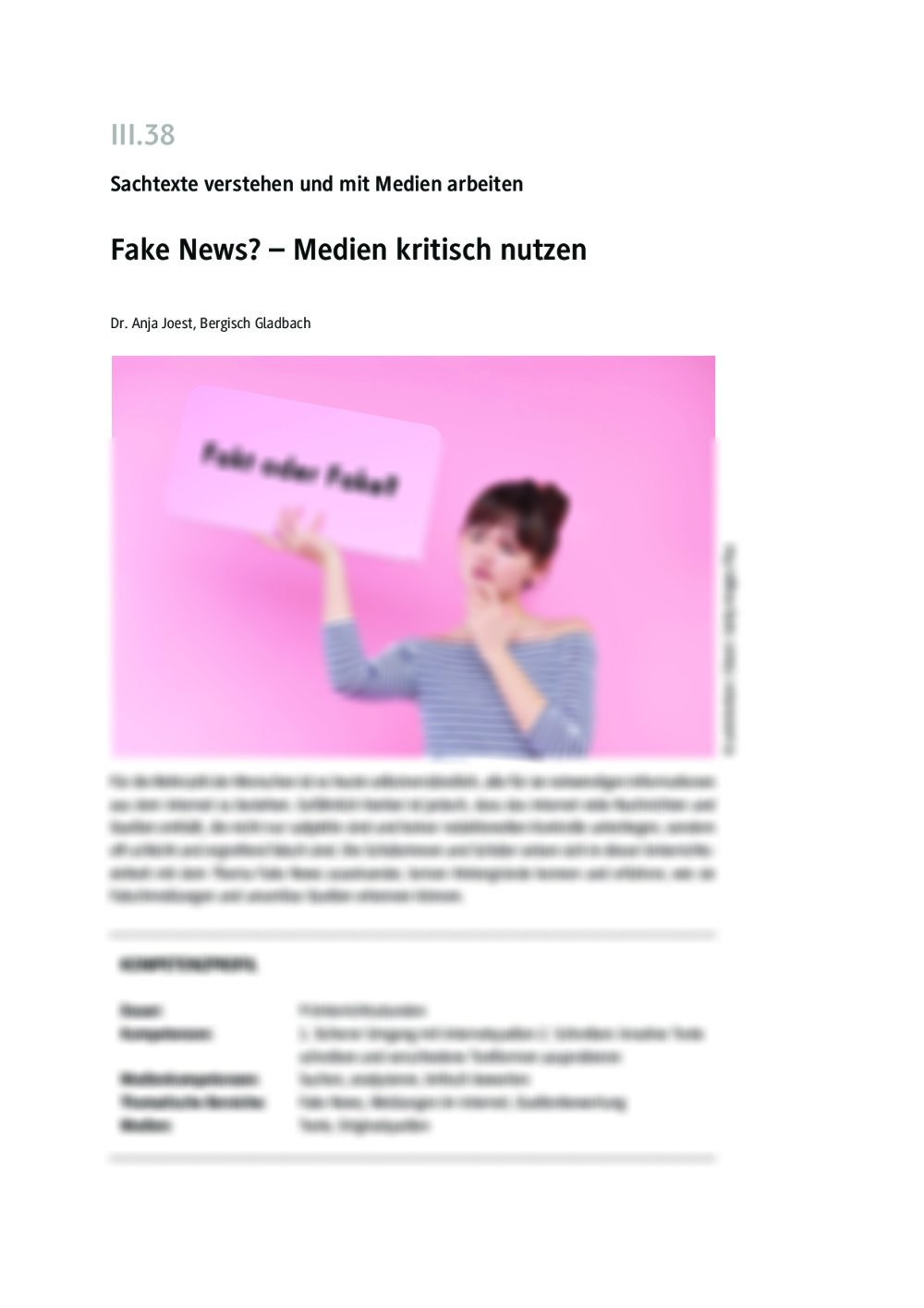 Fake News? Unterrichtsmaterial – Medien kritisch nutzen - Seite 1