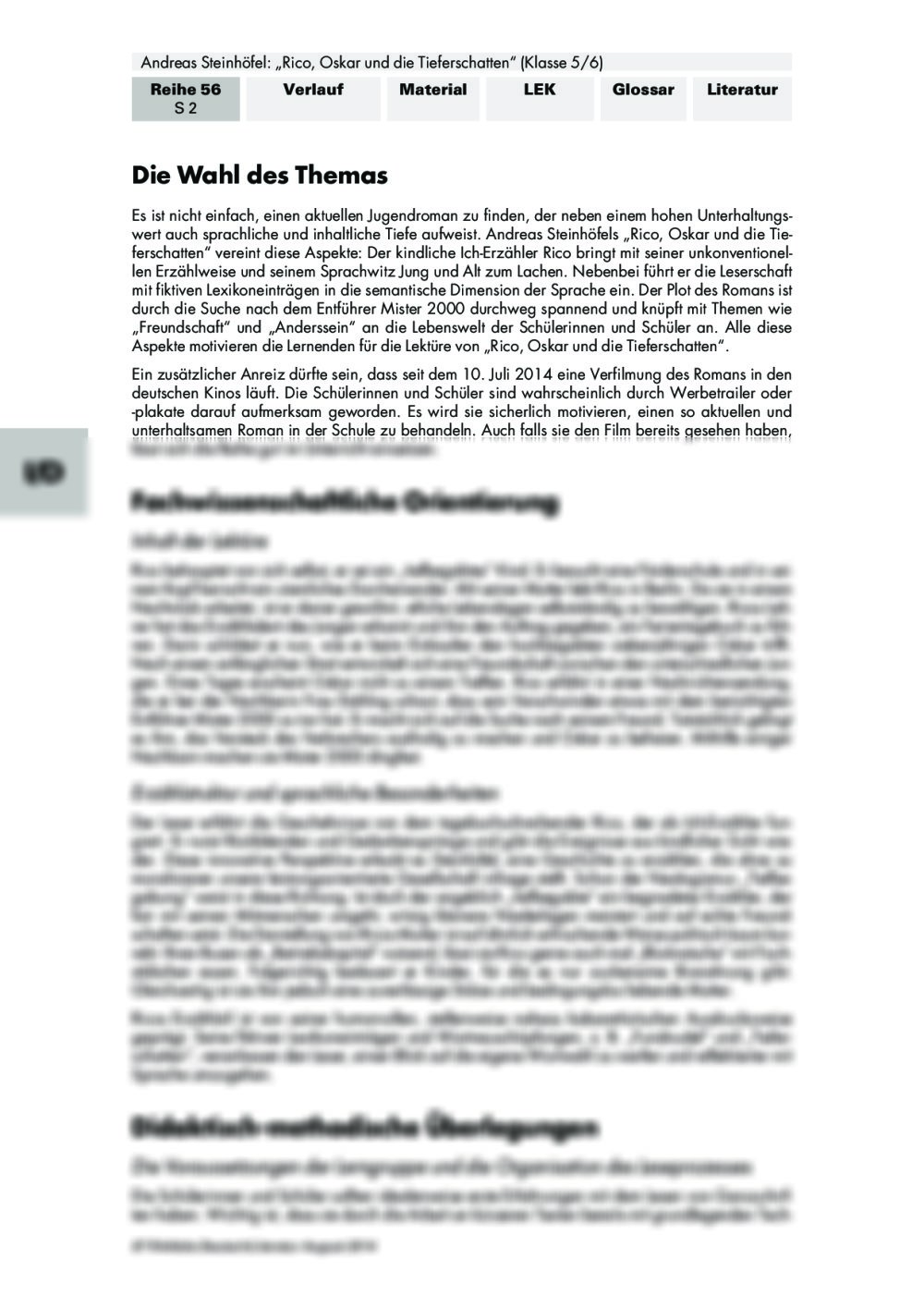 Inhaltsangabe Rico Oskar Und Die Tieferschatten Rico, Oskar und die Tieferschatten als Unterrichtsmaterial | RAAbits Online