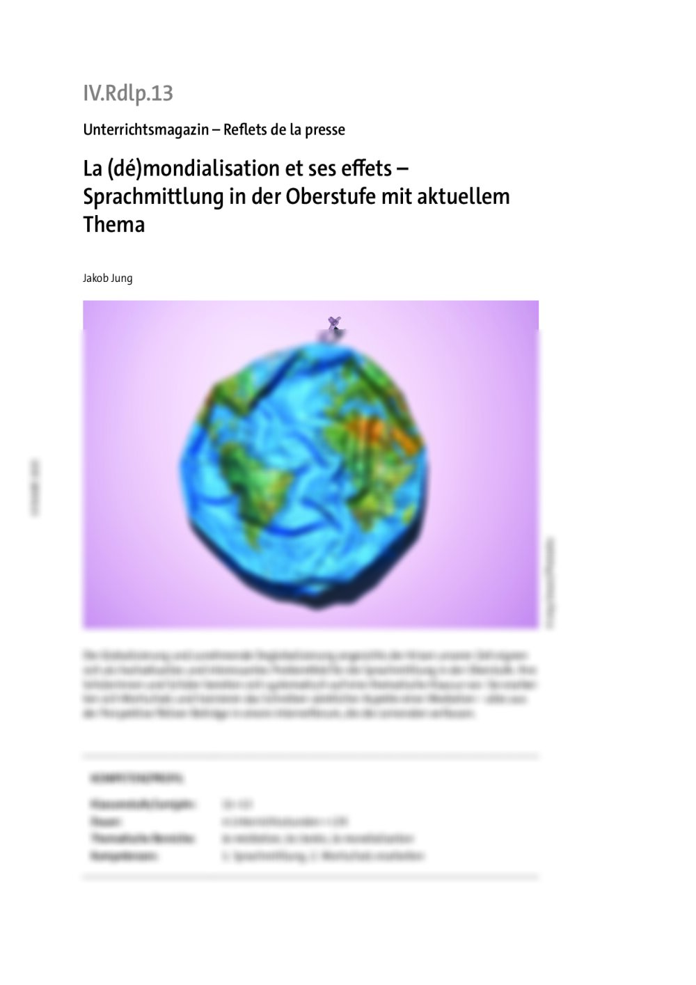 La (dé)mondialisation et ses effets - Seite 1