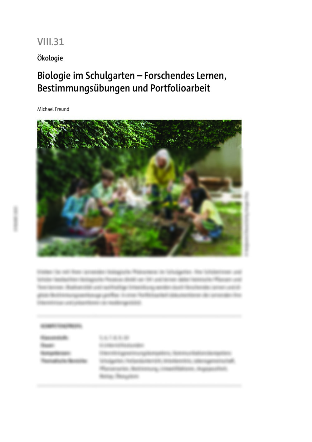 Biologie im Schulgarten  - Seite 1